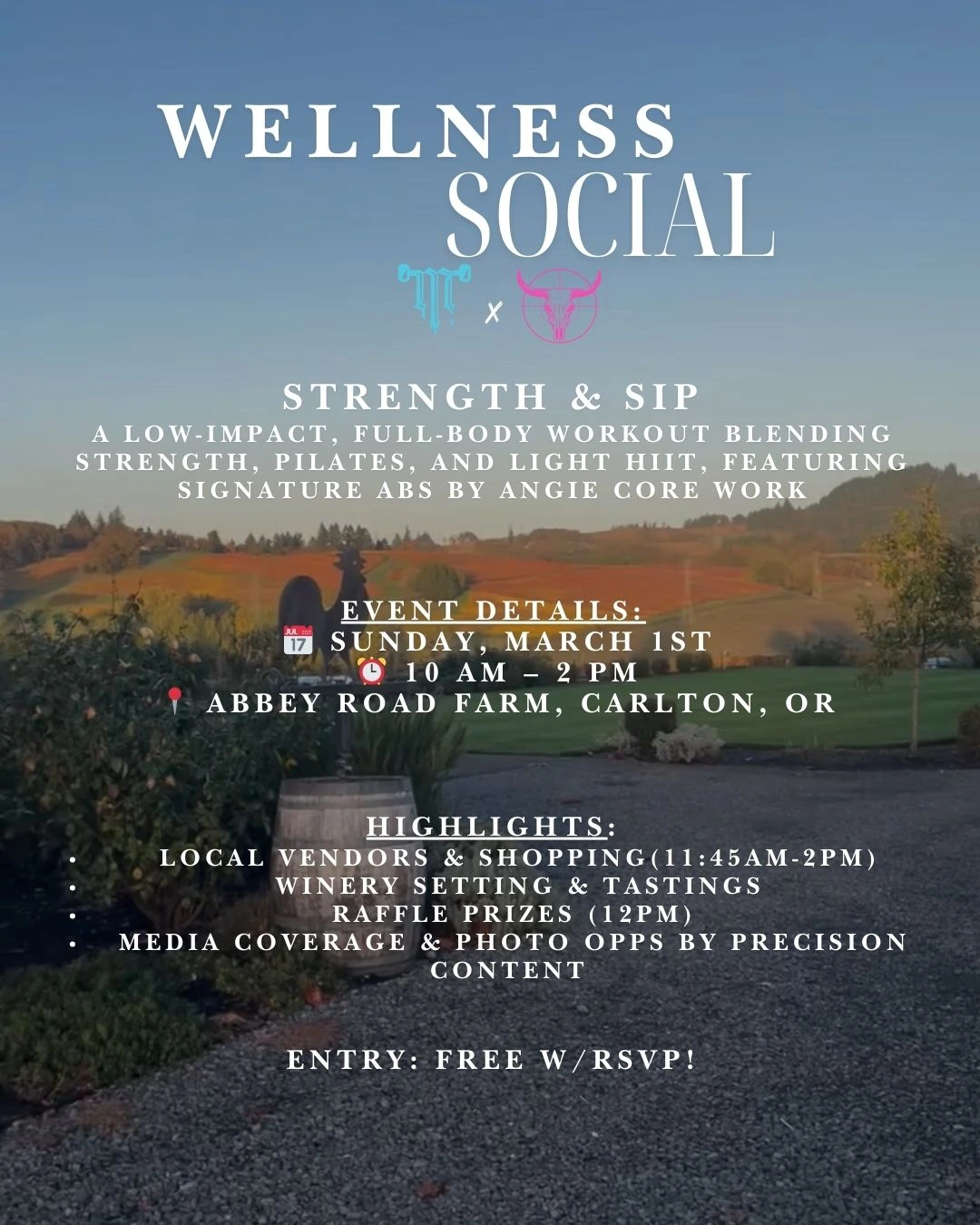 Wellness Social event flyer photographed and designed for Abbey Road Farm